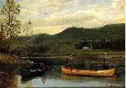 Albert Bierstadt Men in Two Canoes painting